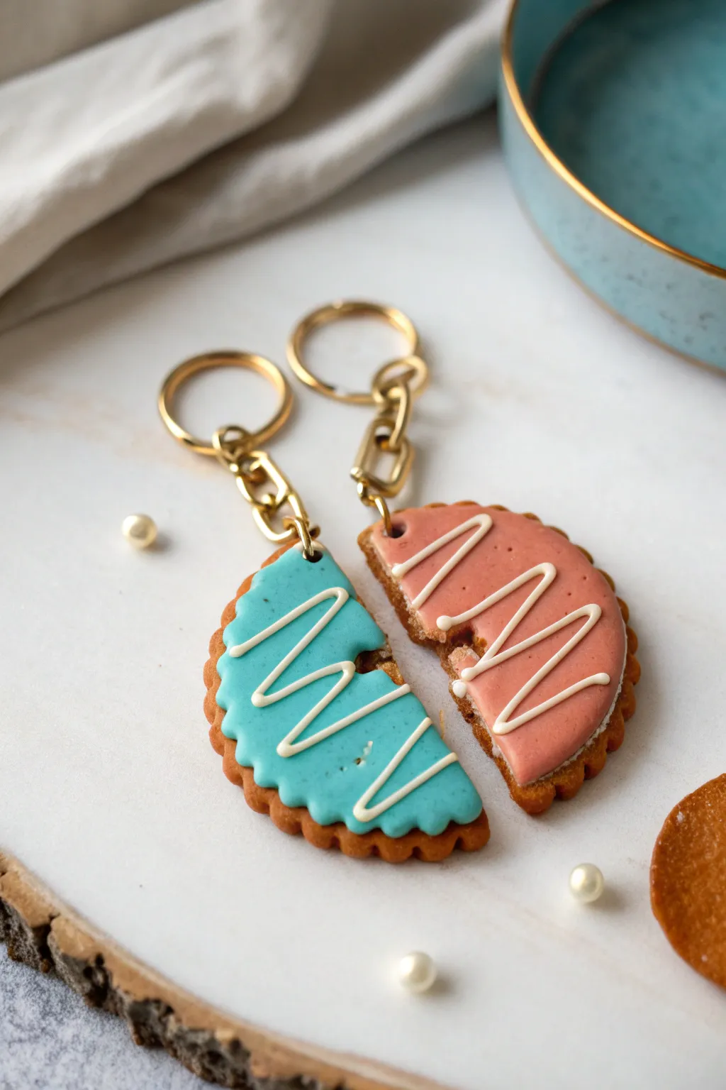 Split-the-cookie clay charms for a cute clay date, minimalist look with a bold color pop.