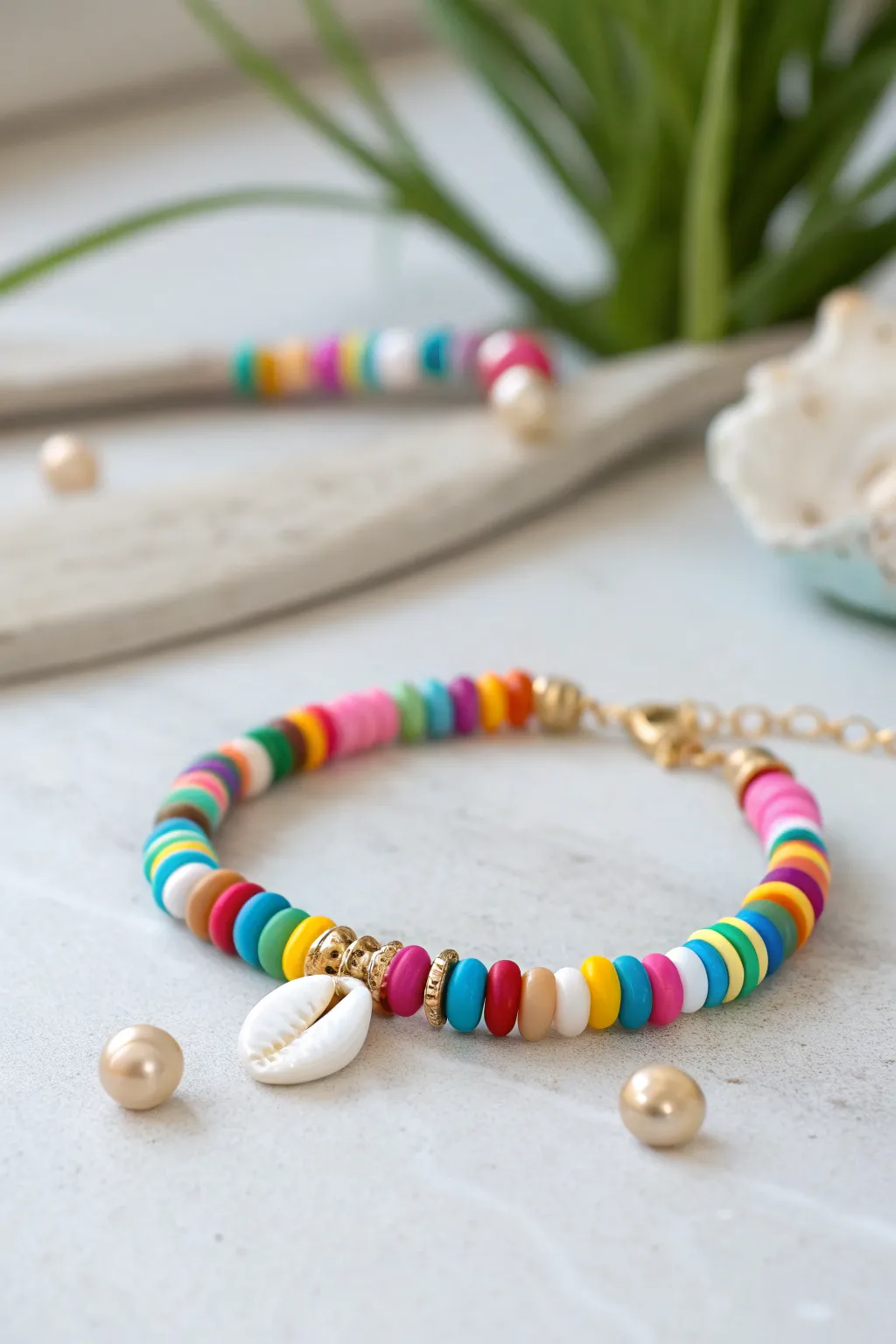 Bead soup bracelet: vibrant clay heishi mix with a few surprise accents for instant joy.