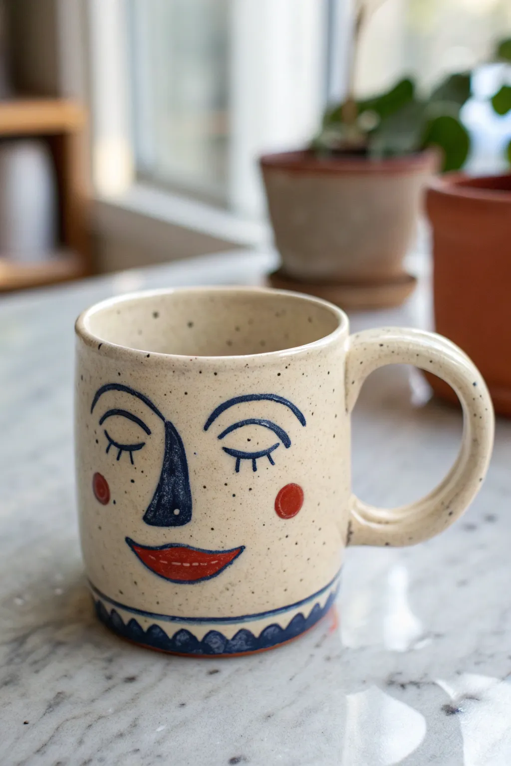 Make mornings silly with a handmade face mug in bold glazes, simple shapes, and charm.