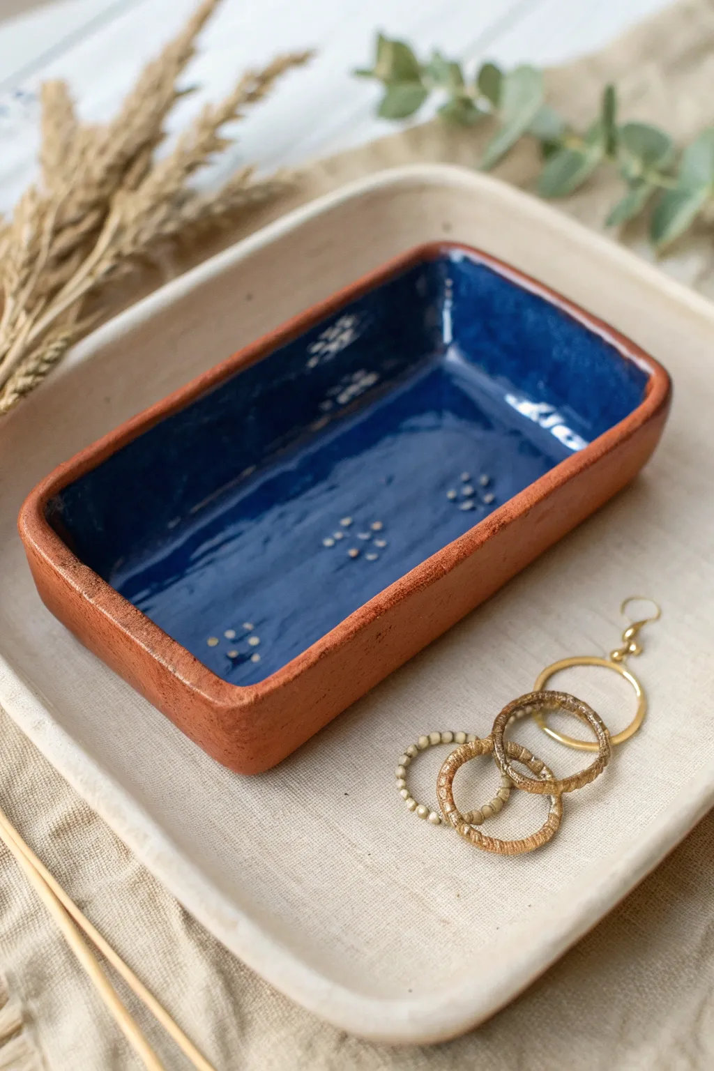 Personalized clay trinket tray, a simple Mothers Day keepsake for earrings, clips, and hair ties