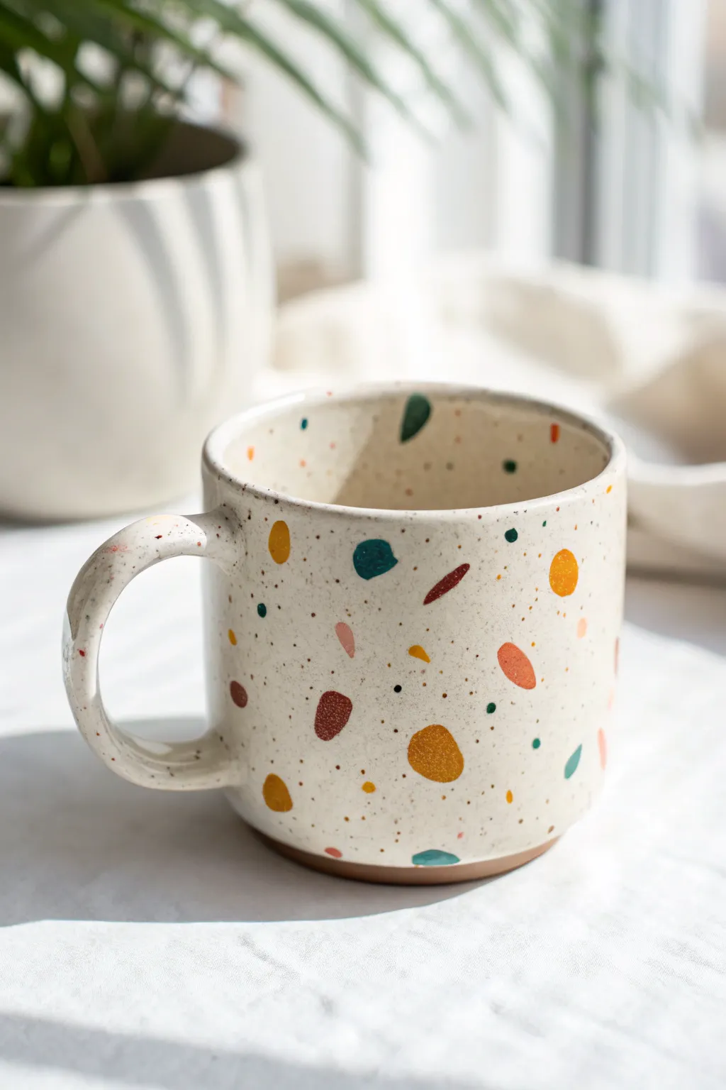 Easy terrazzo speckles make this handmade mug feel playful, modern, and beautifully minimal.