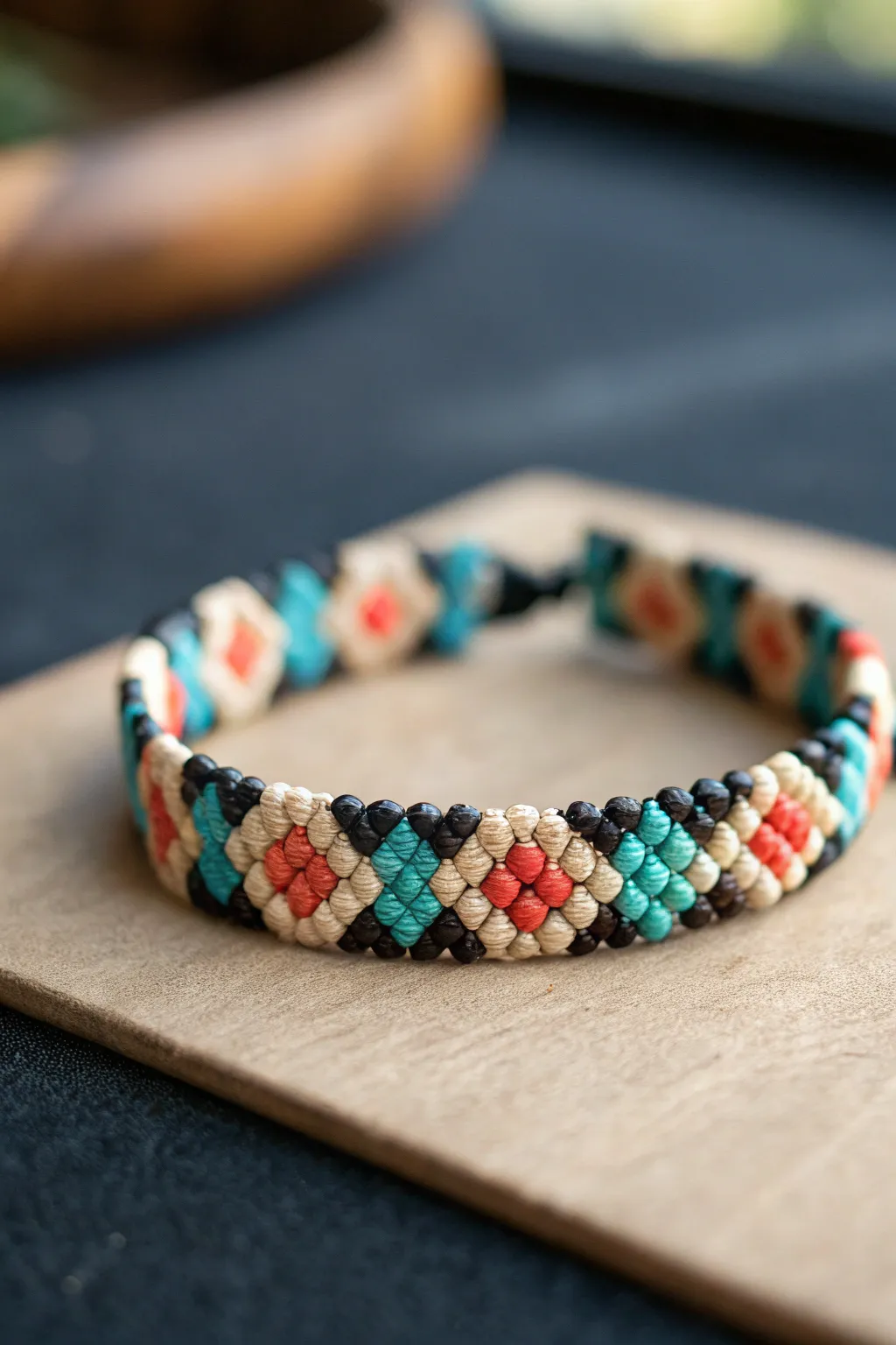 Bold heishi beads create an easy diamond-repeat pattern with crisp contrast and handmade charm