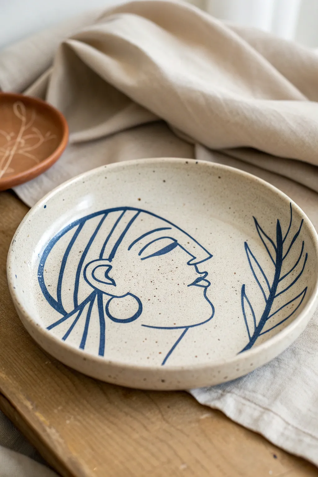Minimal line art plate decor with one bold stroke, matte glaze, and effortless Scandinavian boho charm.