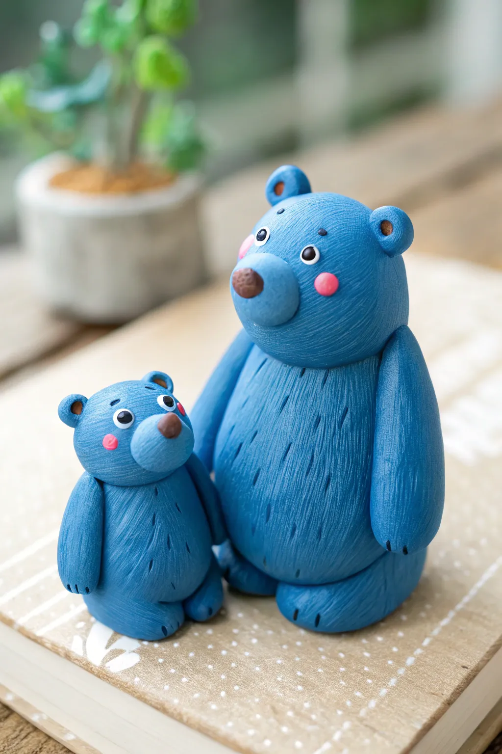 Big-and-little polymer clay animal buddies, a cozy date idea with simple shapes and dot eyes.