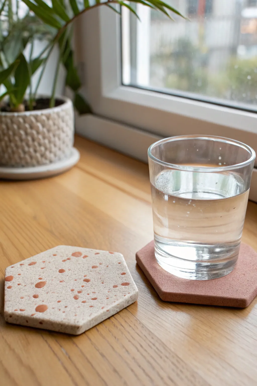 Stone-look polymer clay coaster with subtle texture, minimalist styling, and bold speckled contrast