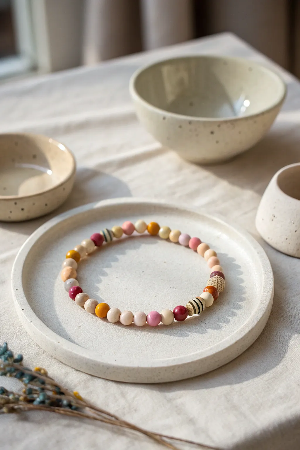 Custom polymer clay bead palettes with a finished bracelet for easy, sellable jewelry ideas