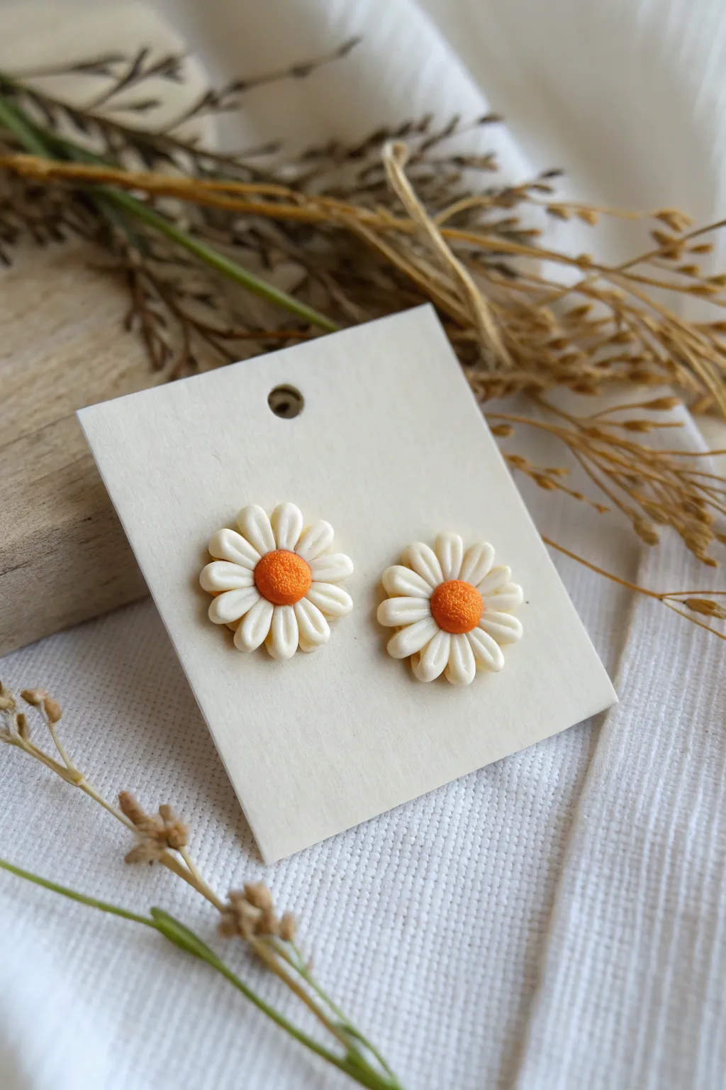 Simple polymer clay flower studs in soft spring tones, a handmade Mother’s Day gift she’ll wear daily