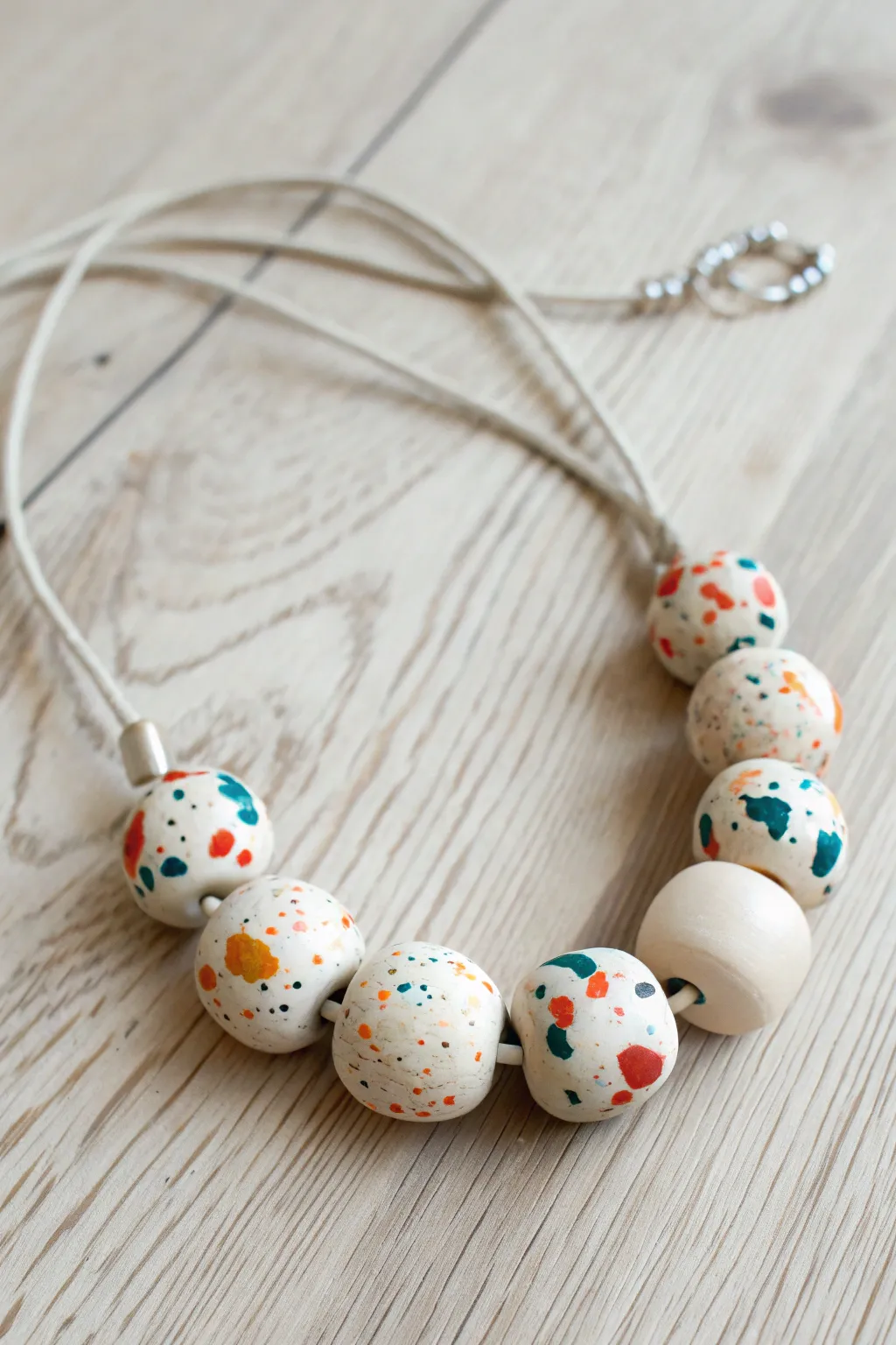 Terrazzo speckle polymer clay bead necklace in bold colors, minimal Scandinavian boho vibe