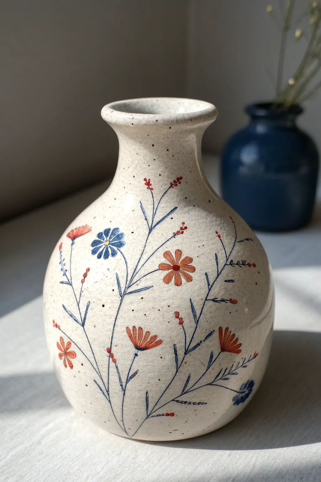 Easy floral sprigs on a minimalist bud vase, simple linework and bold color for a modern look