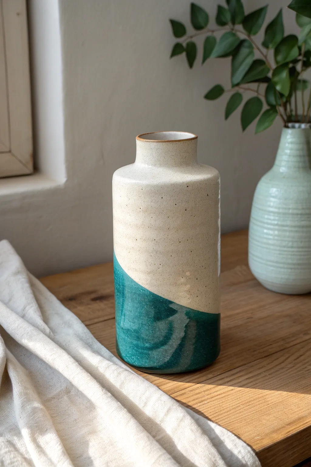 Crisp two tone half dip glaze for instant color blocking, simple form with bold contrast