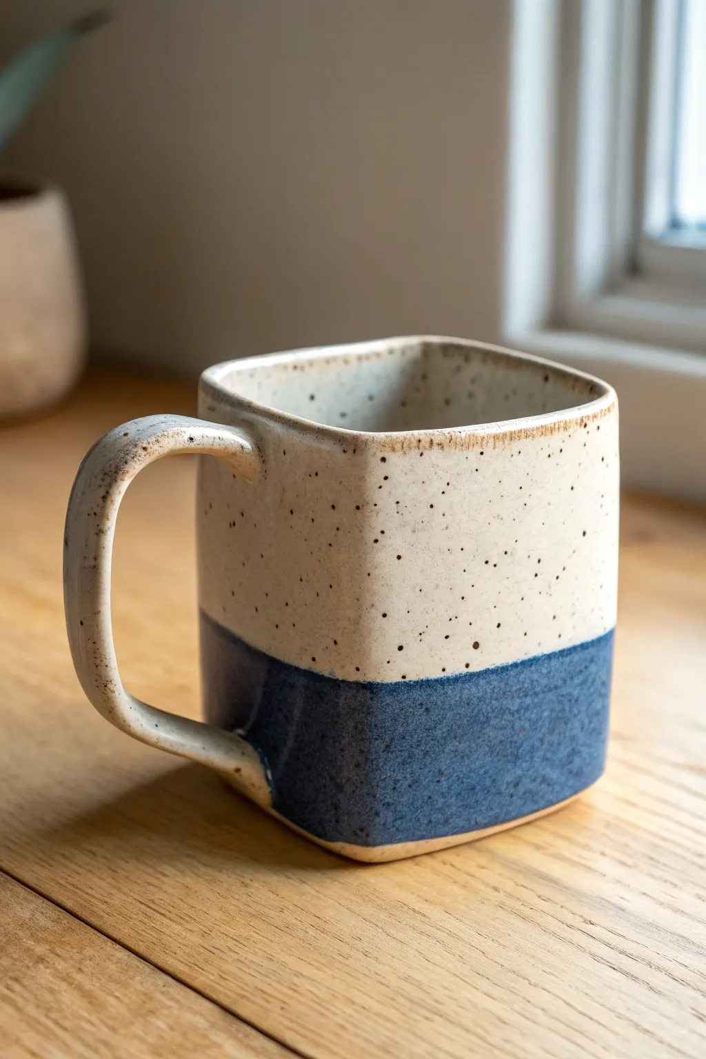 Slab-cut rectangle handle gives this handmade mug a crisp modern edge, minimal yet bold.