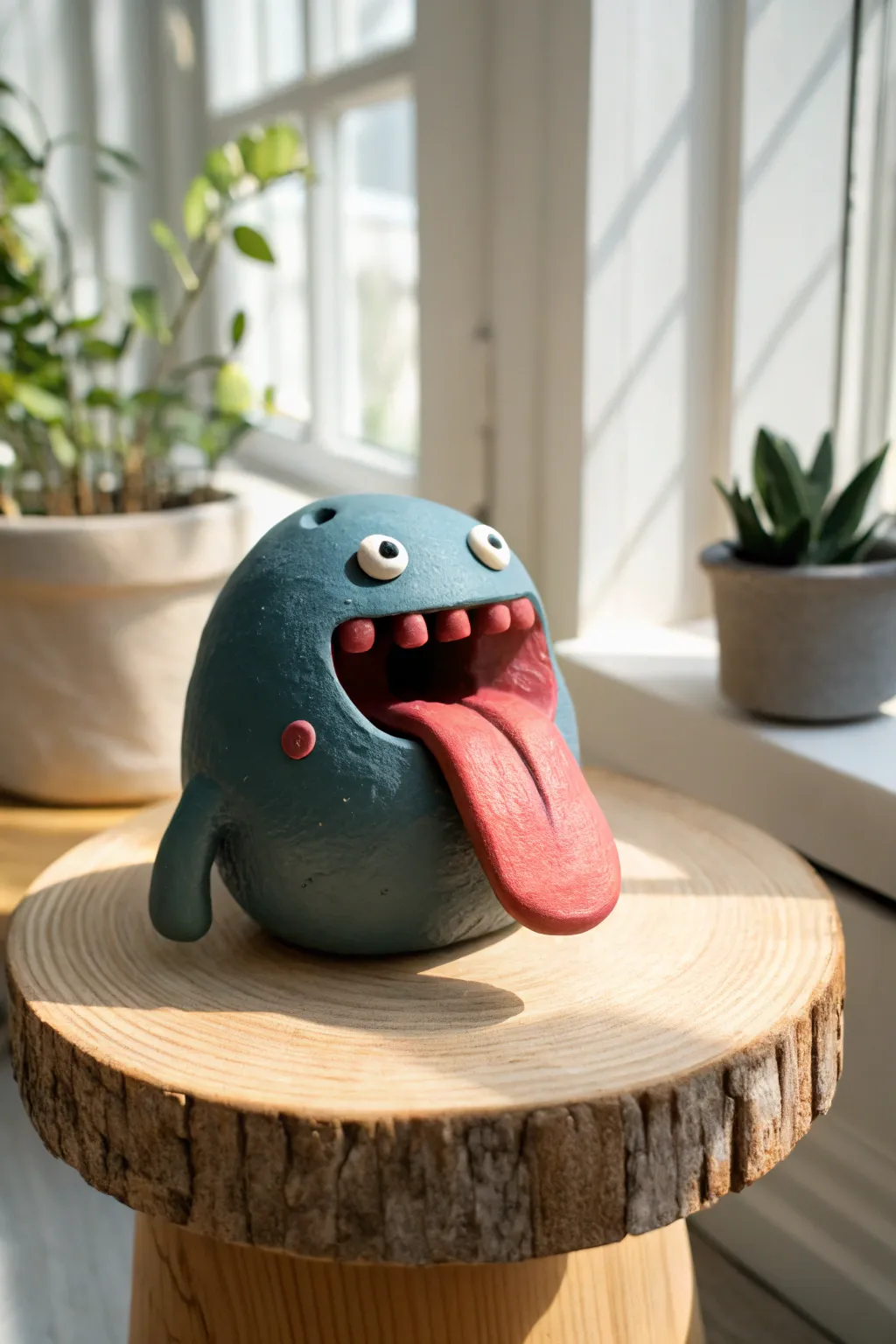 Long Tongue Lurker: a bold, glossy tongue steals the spotlight in this simple scary clay monster.