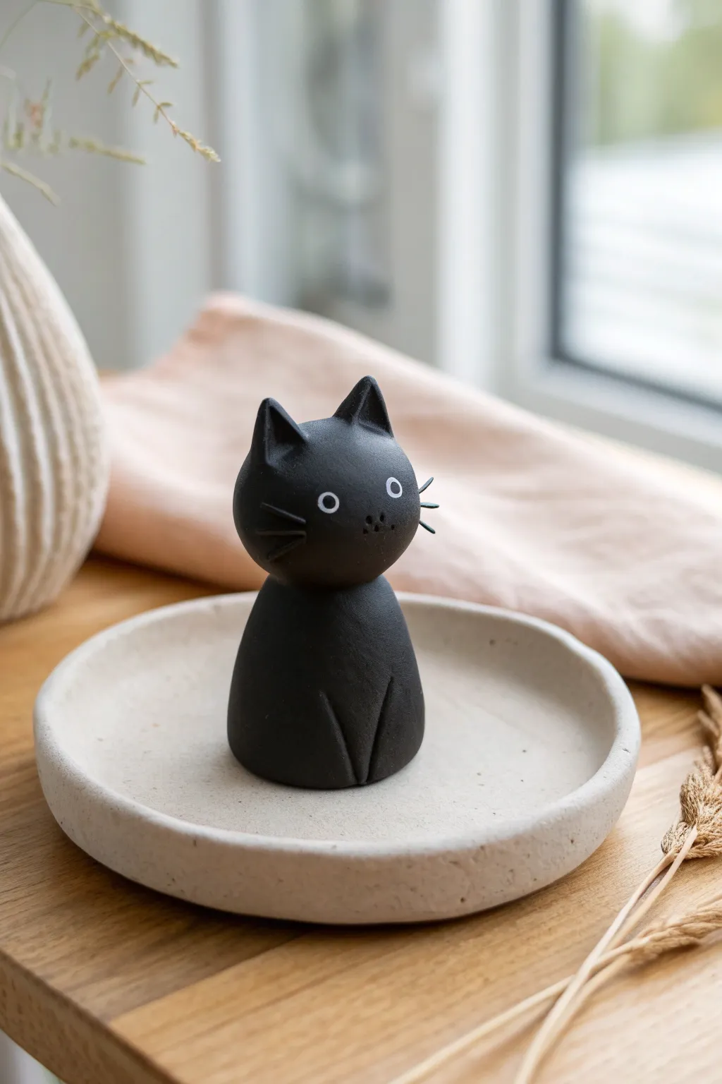 Simple Halloween black cat minis in matte clay, minimalist and cute for spooky season.