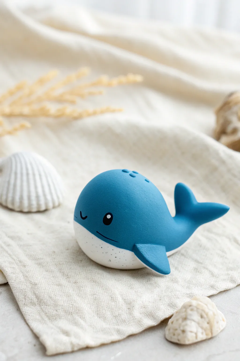 Chubby one-ball clay whale: minimalist, bold color, and irresistibly squishy-style charm.