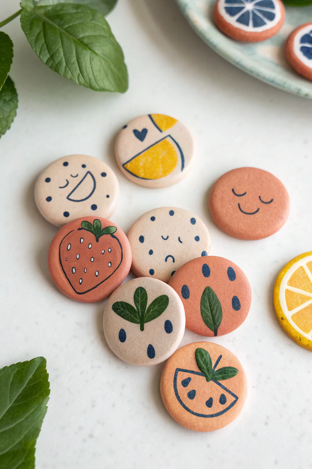 Tiny handmade clay magnets in cheerful boho colors, perfect beginner craft for your fridge.