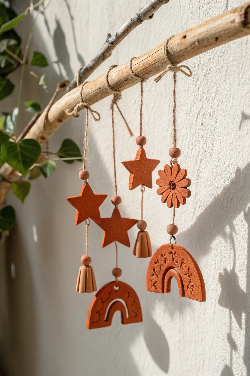 Classic terracotta hanging ornaments in warm earthy tones, a simple boho accent for any space.