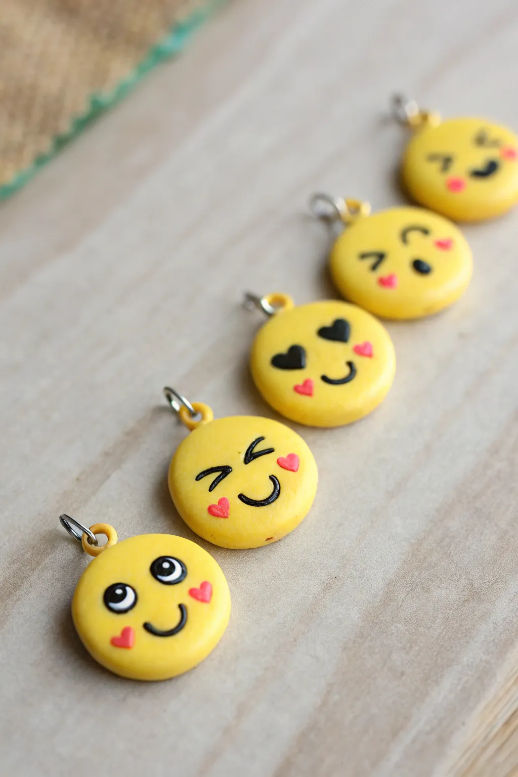 Sunny yellow polymer clay face charms with cute simple expressions, minimal and handmade.