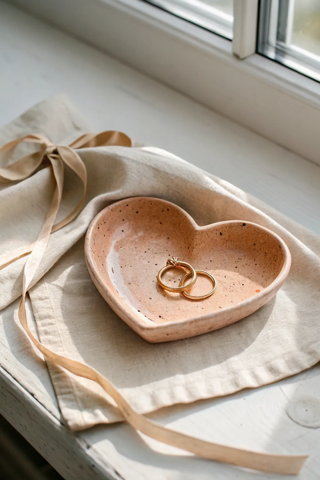 A sweet heart-shaped air clay ring dish in blush terracotta, minimal and gift-ready.