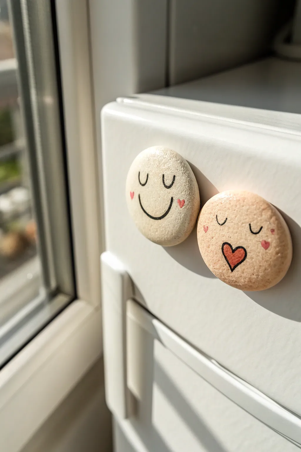Mini air dry clay magnet duo for date night: sweet smiley and heart icons, minimal boho charm