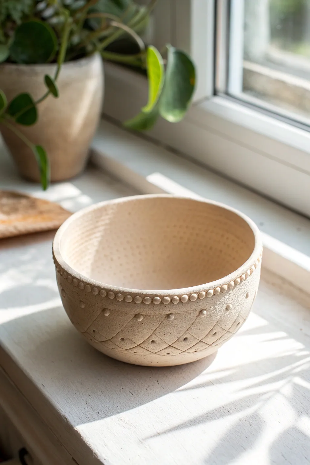 Beginner friendly pinch bowl with easy dot texture, styled in calm Scandinavian minimalism.