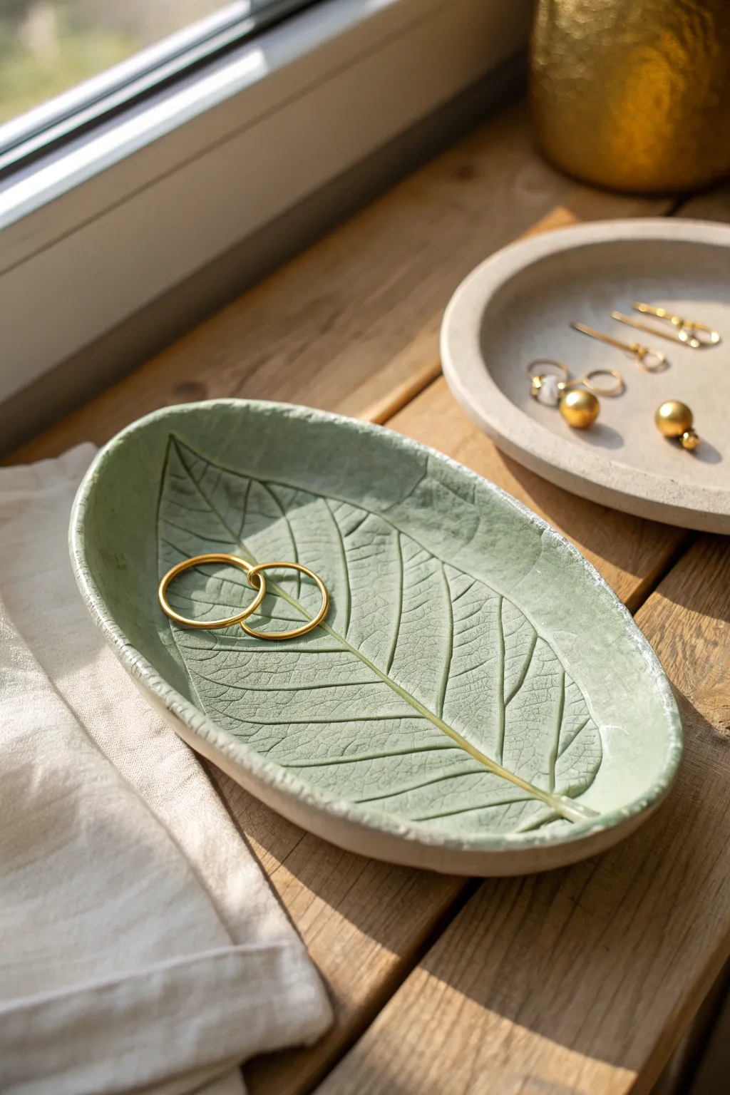 Sage leaf-imprint trinket tray, a simple Mother’s Day catchall with handmade charm