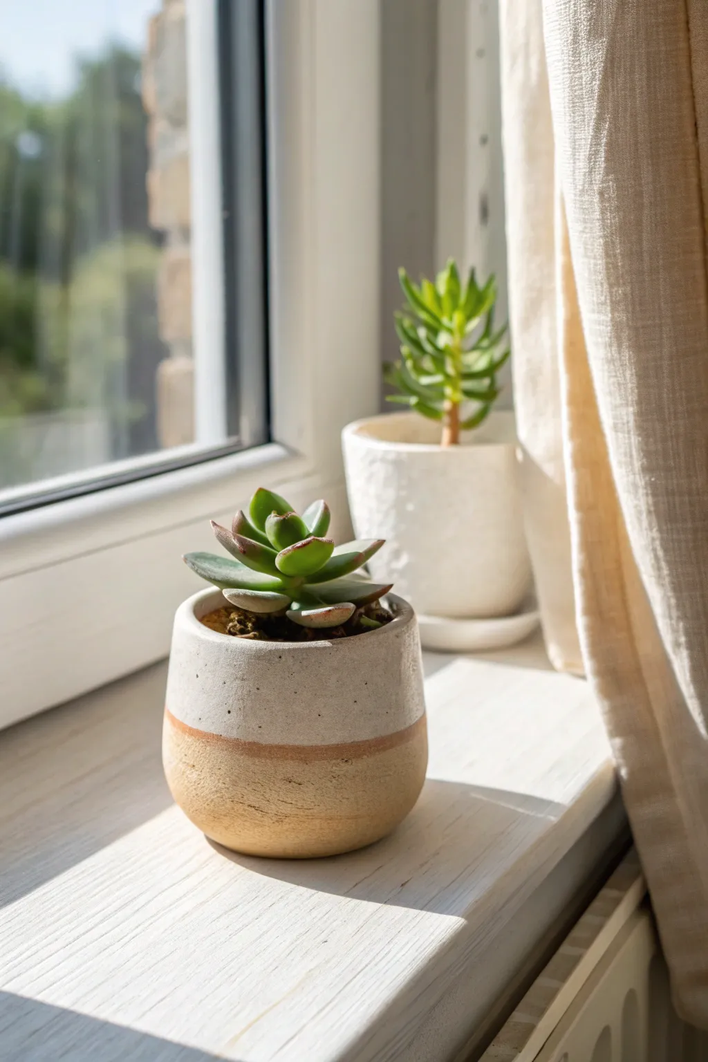 Mini air-dry clay succulent planters in neutral tones, perfect handmade pieces to sell and ship.