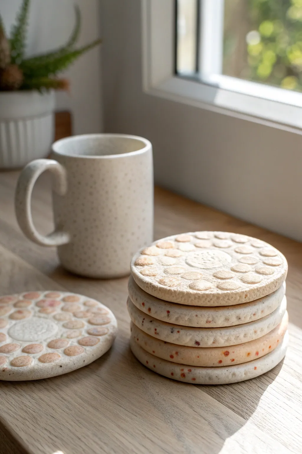 Soft bubble-textured air-dry clay coasters bring cozy Scandinavian calm to your coffee ritual.