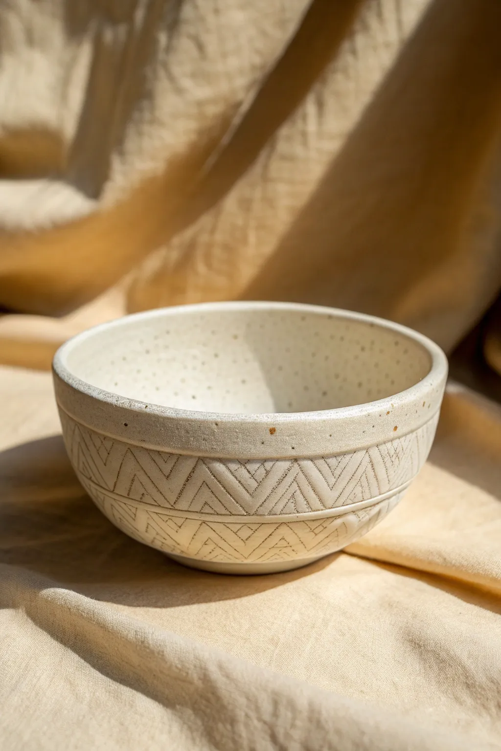 Simple stamped texture bowl with crisp edges and soft light, perfect beginner clay inspiration