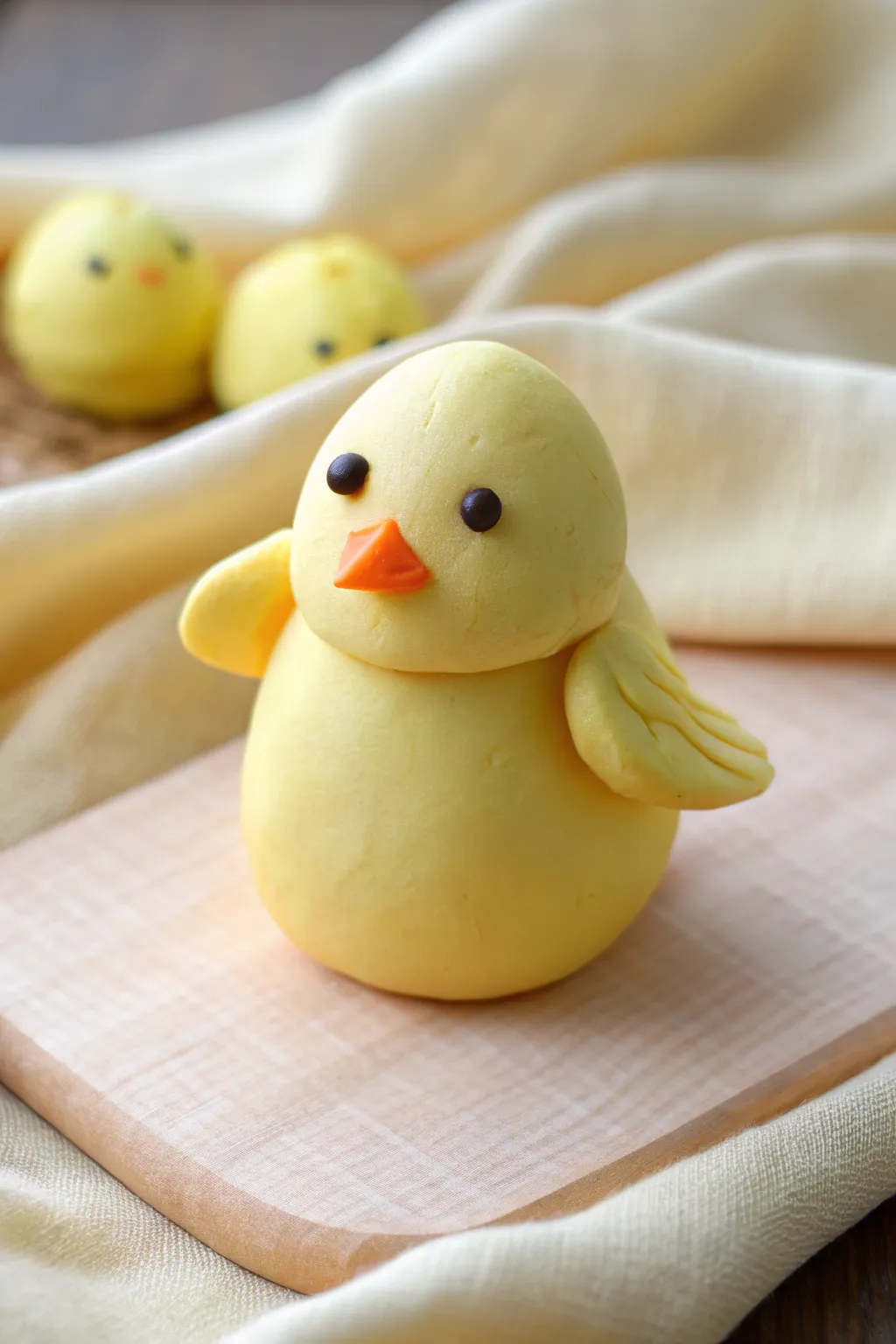 Sweet air-dry clay baby chick with flat wings, minimalist boho styling and crisp contrast.