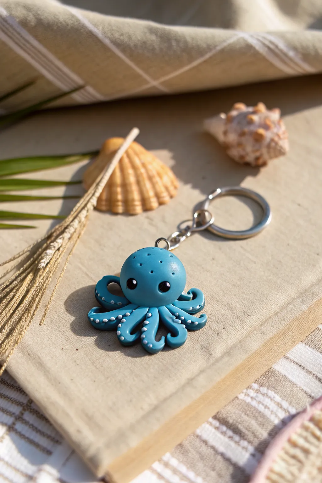 Cute blue octopus charm in glossy air dry clay, a simple DIY that looks sweet on any key ring.