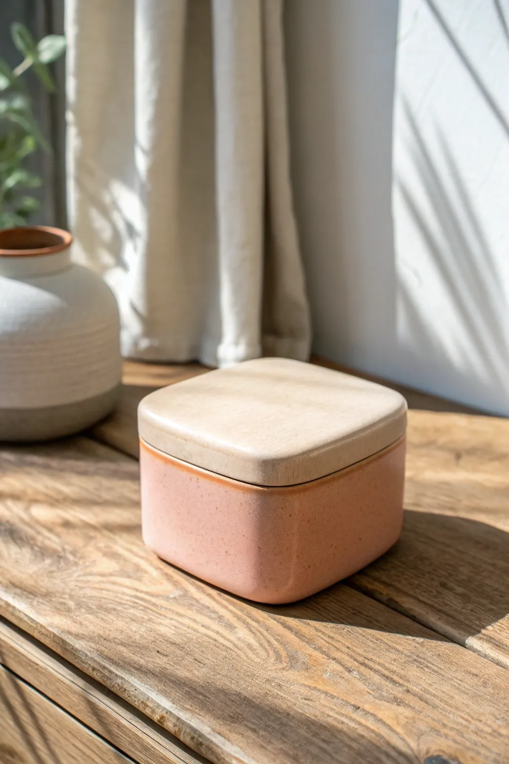 Clean gallery-fit ceramic box with a hidden flange and bold solid glaze for modern storage.