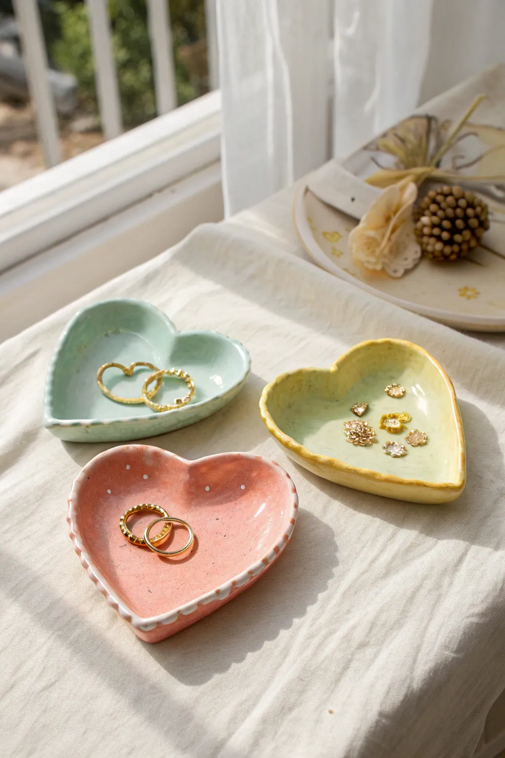 Cheerful handmade trinket dishes to keep rings and tiny treasures beautifully in place.