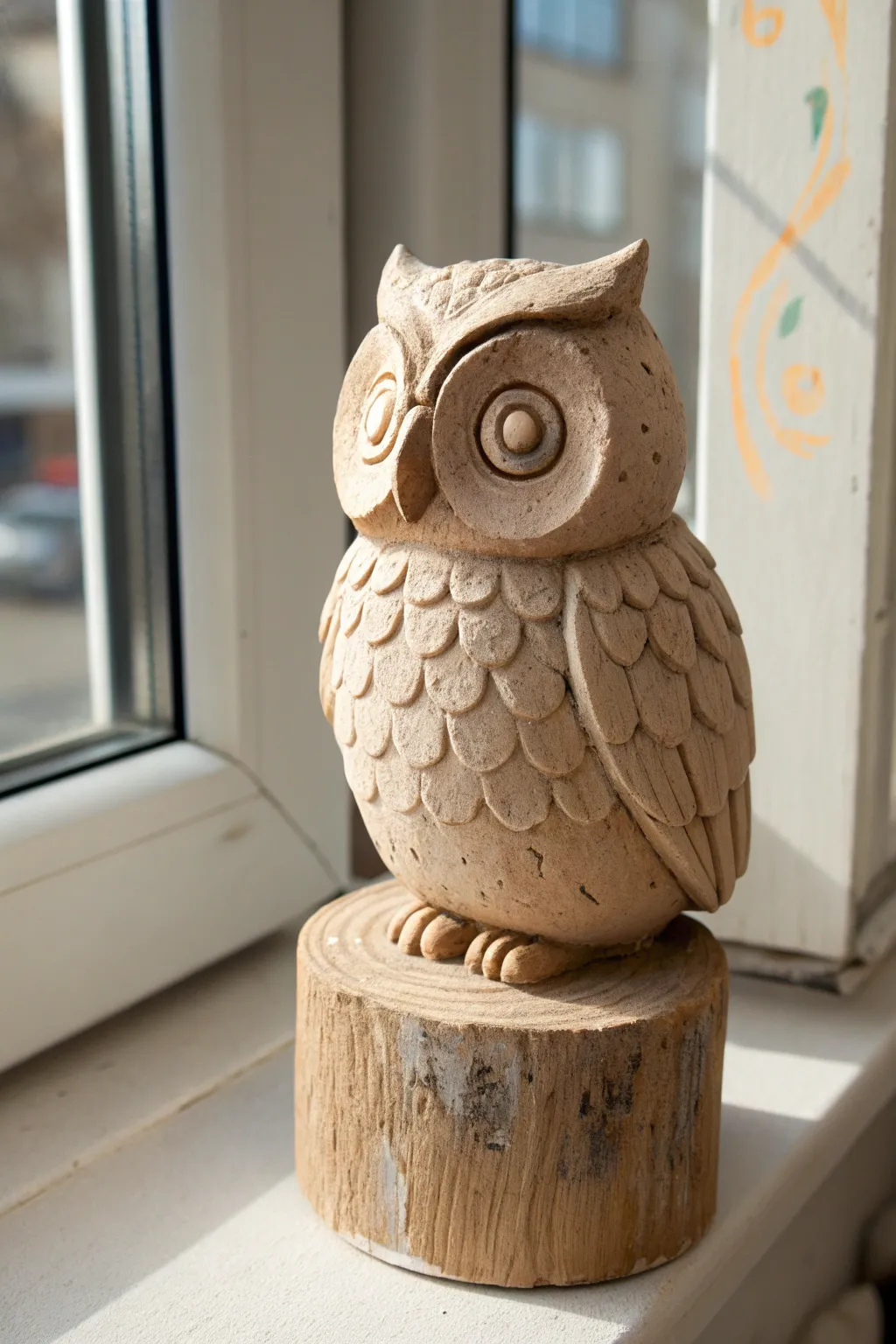 Classic clay owl with layered feathers, minimal and cozy—an easy sculpture idea for beginners.
