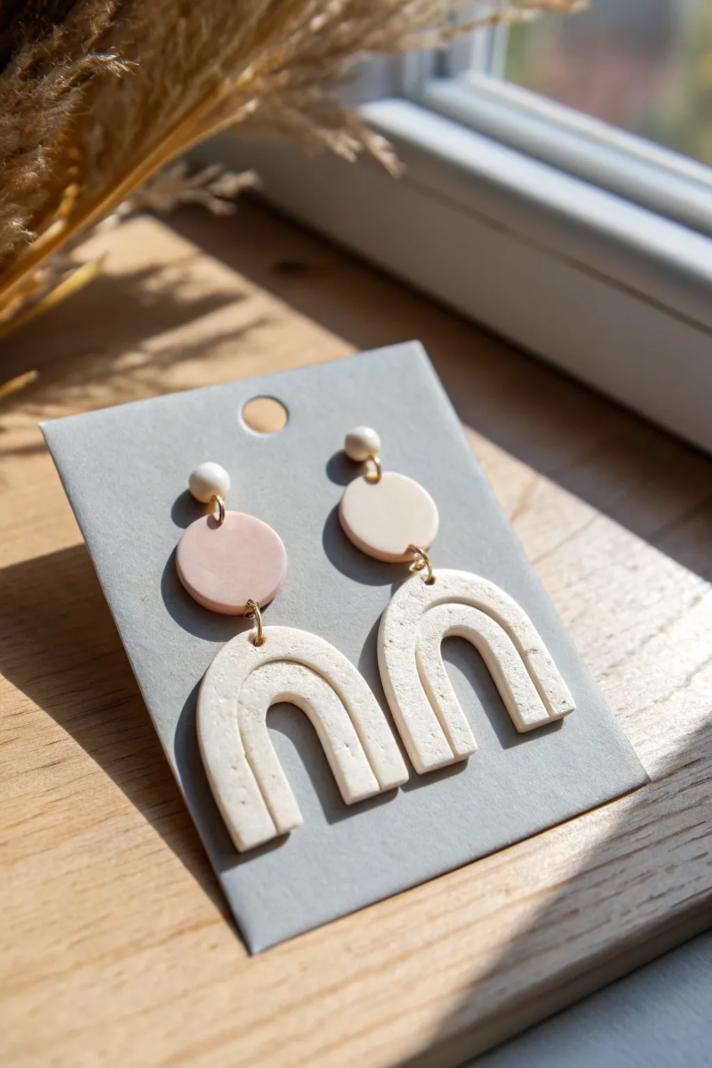 Minimalist polymer clay earrings with soft marbling, modern shapes, and calm Scandinavian boho vibes