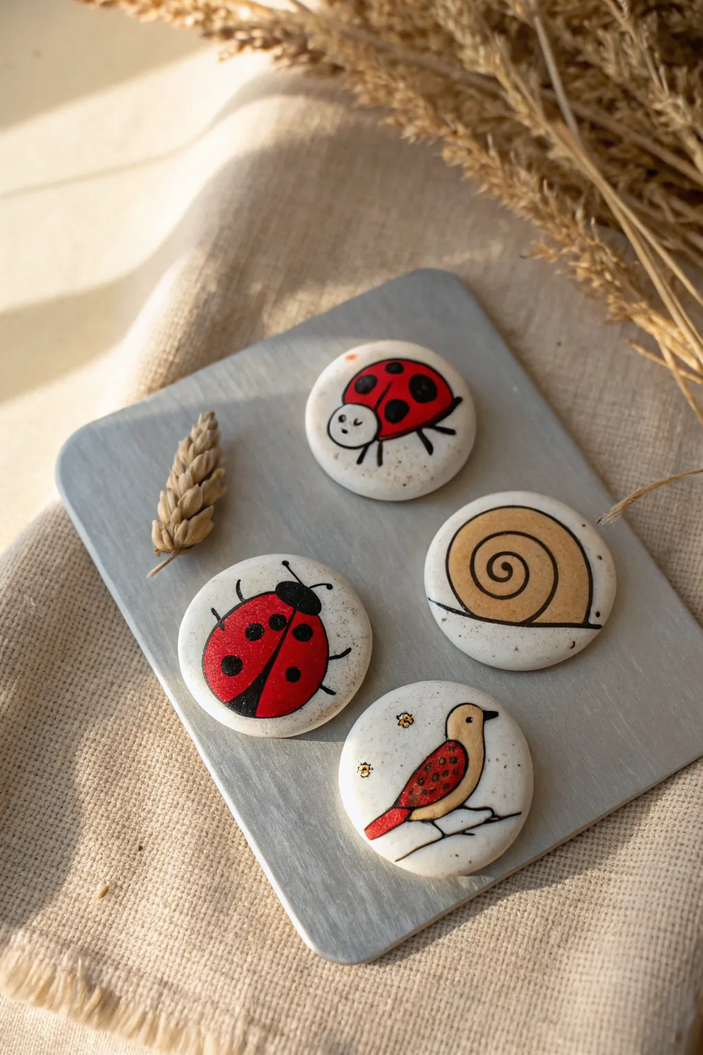 Cute clay animal magnets in minimalist boho style, perfect for adding charm to your fridge.