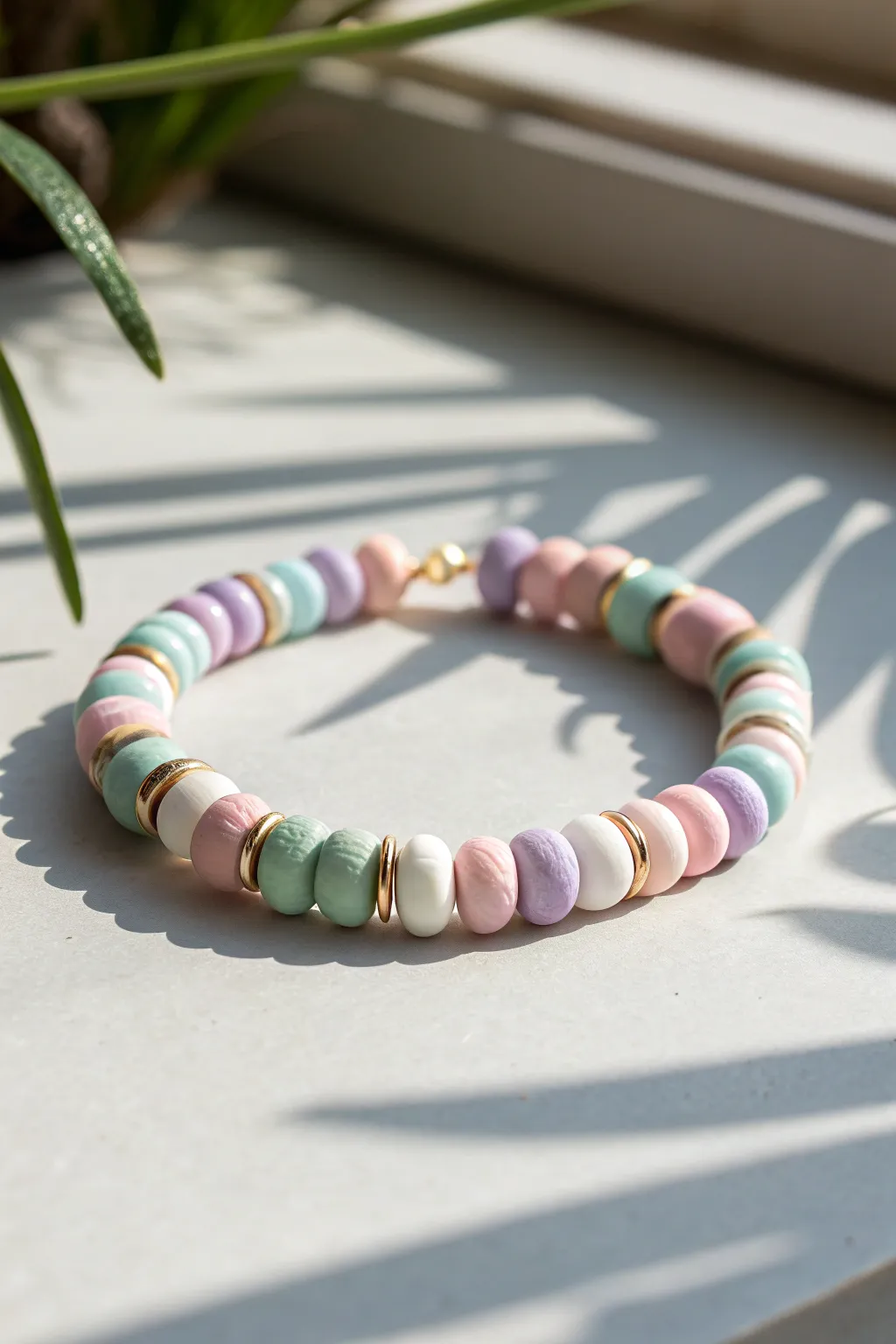 Pastel sorbet clay bead stripes in a polished pattern, airy minimal and beautifully handmade.