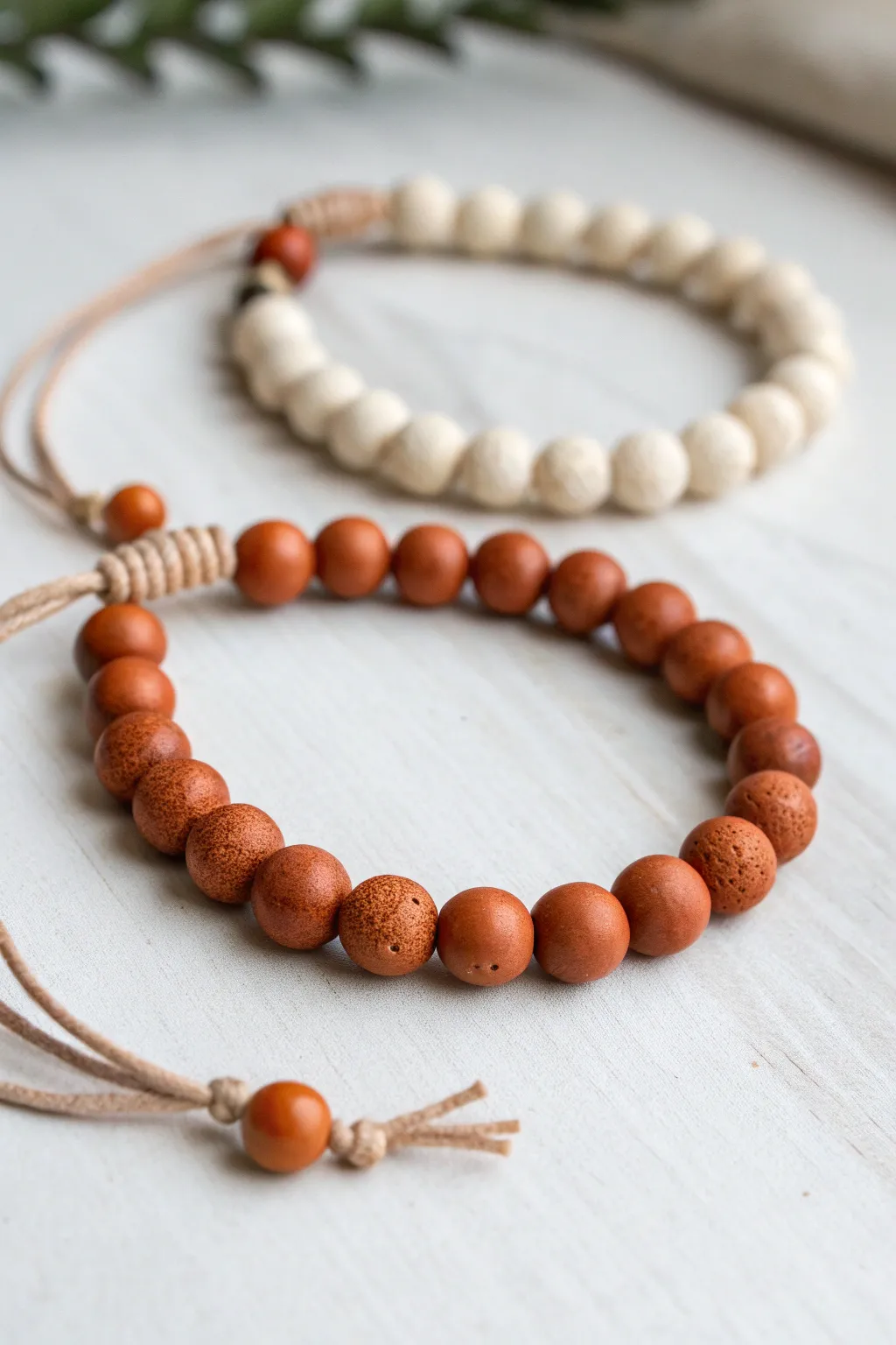 Half-and-half clay bead bracelets in reversed colors, a simple mirrored match for couples