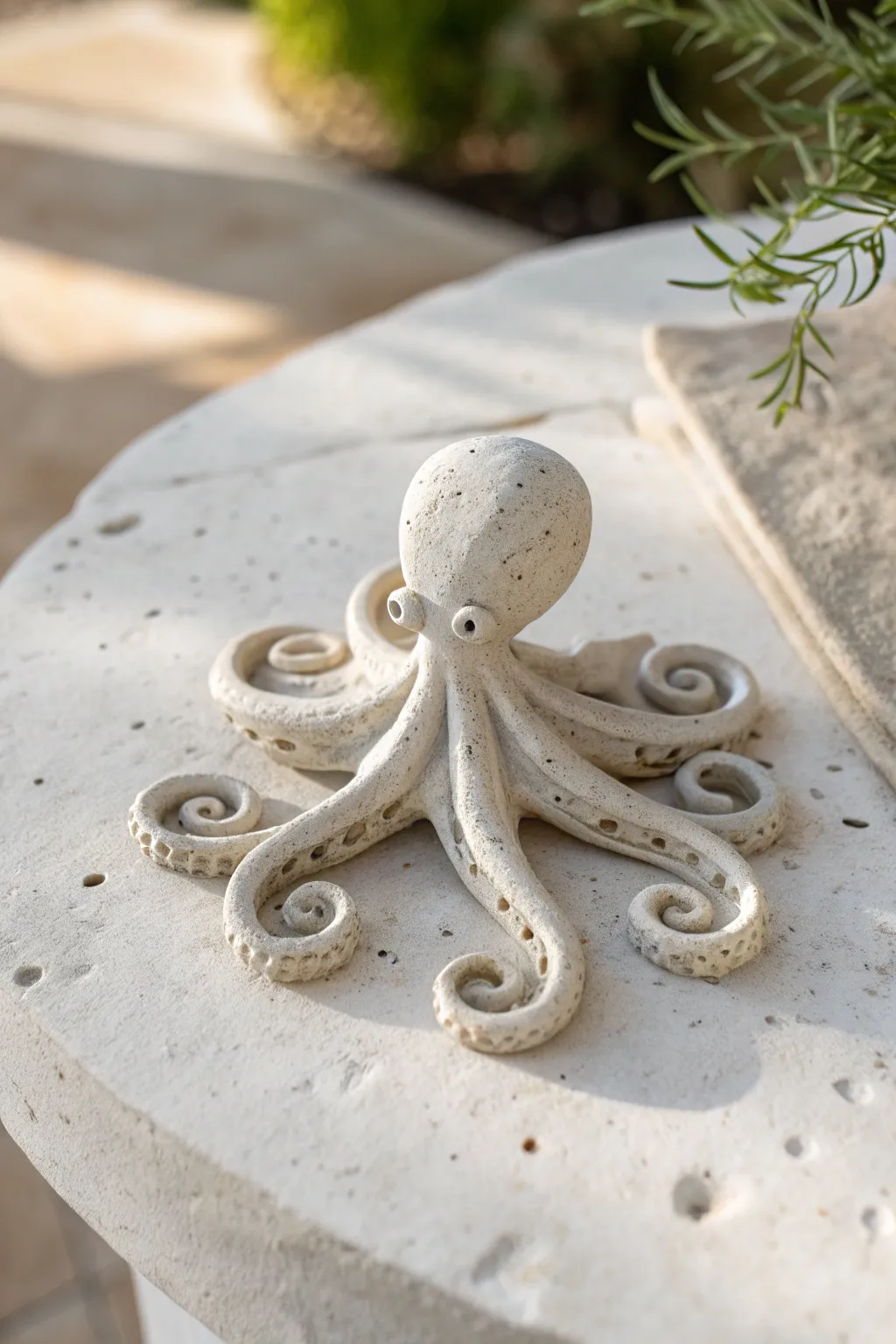 Pocket-sized clay octopus with chunky spiral tentacles, simple dots, and calm minimalist charm.