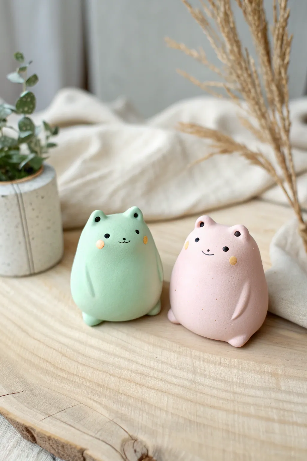 Two cute mini blob animals in pastel clay, perfect easy desk buddies for a cozy clay date.