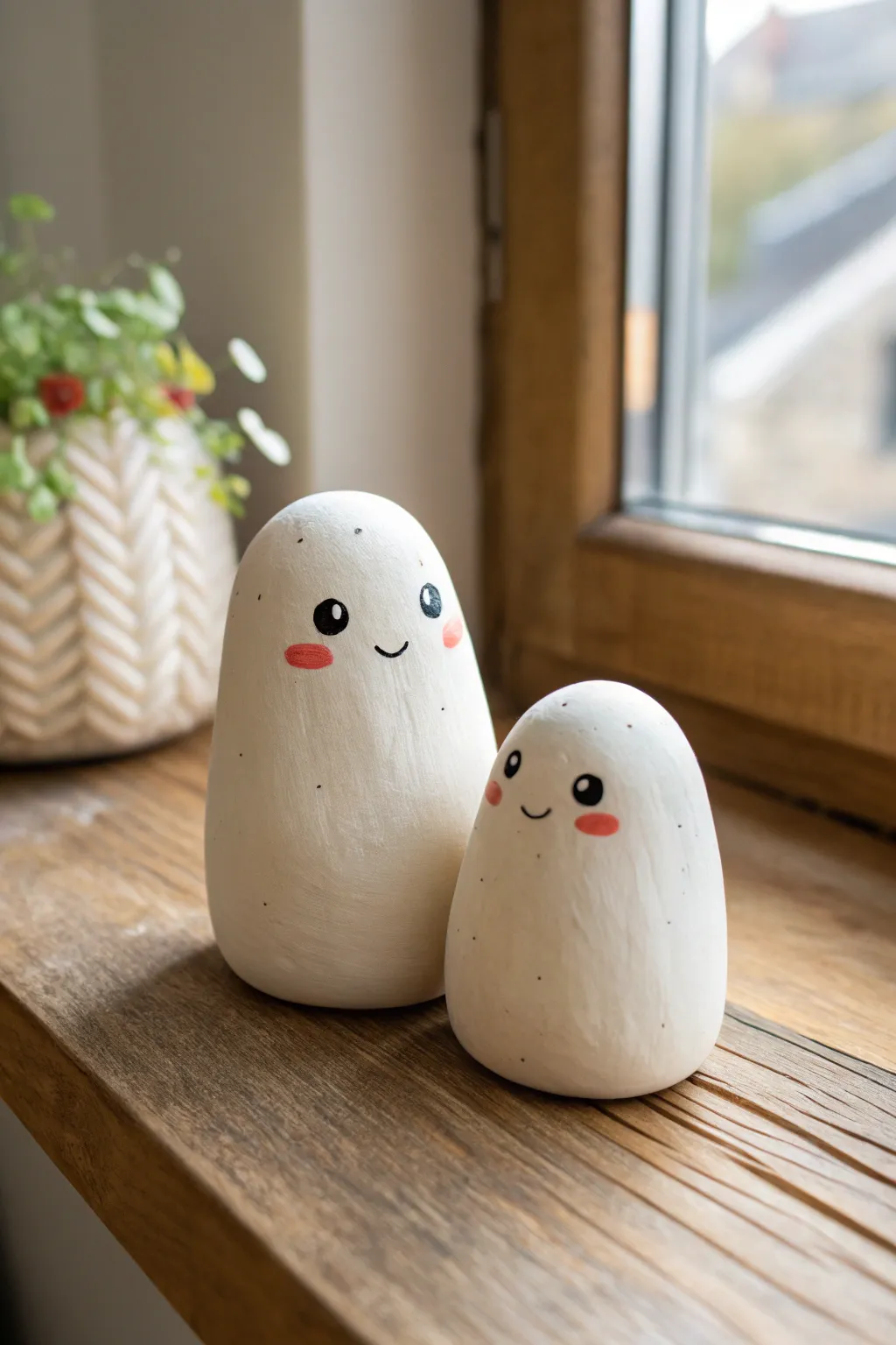Sweet clay blob couple figurines leaning in close, a simple date night craft with cozy vibes