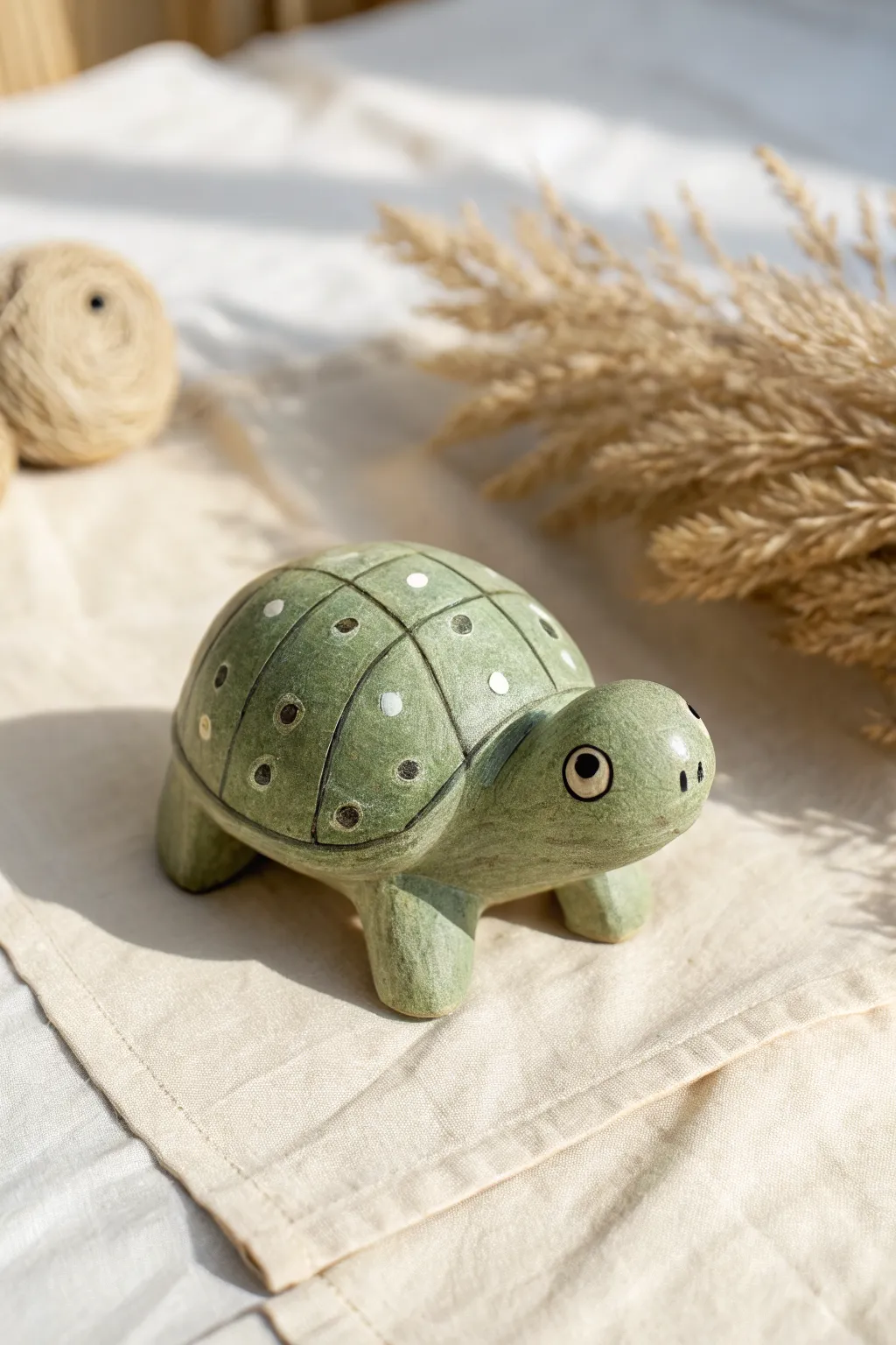 Sweet clay turtle with an easy textured shell pattern, perfect kids pottery figure idea