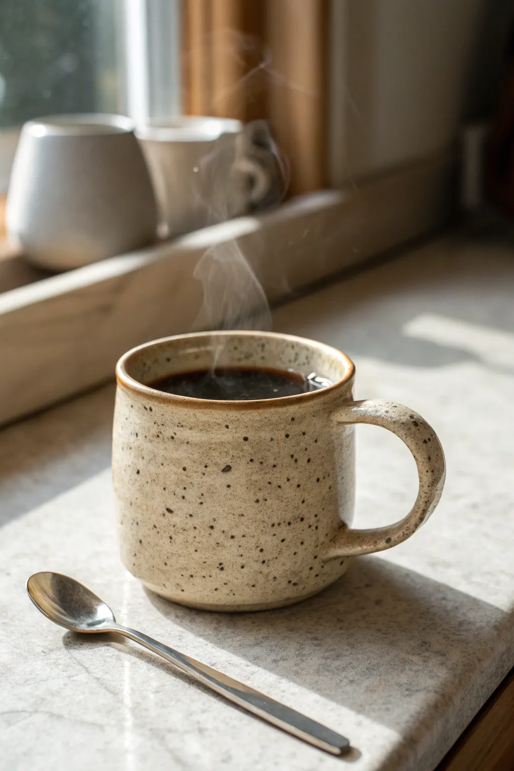 Handbuilt matte ceramic mug, speckled and sturdy, the perfect everyday coffee gift for him.