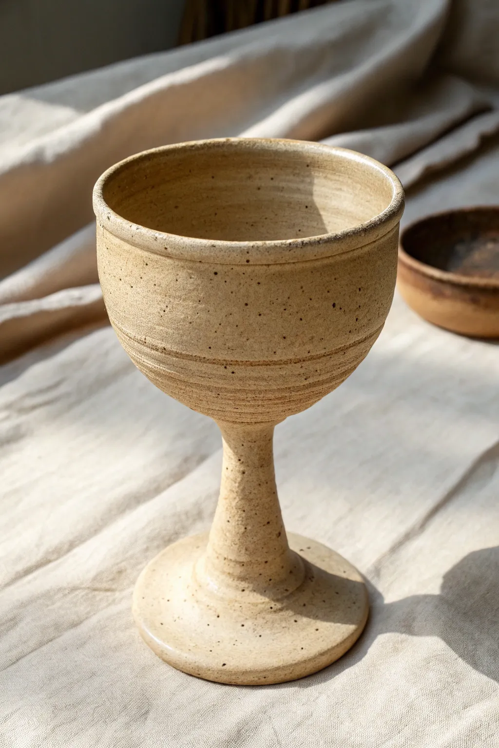Rounded bell bowl clay goblet with cozy curves, matte finish, and calm Scandinavian warmth