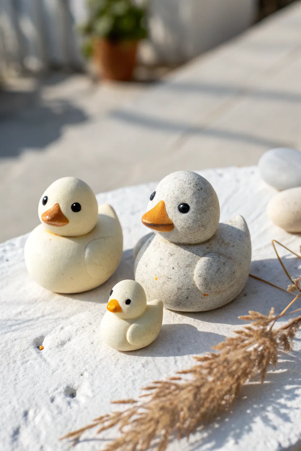 Tiny clay duck family set, minimalist and sweet with soft Scandinavian tones and cozy boho warmth