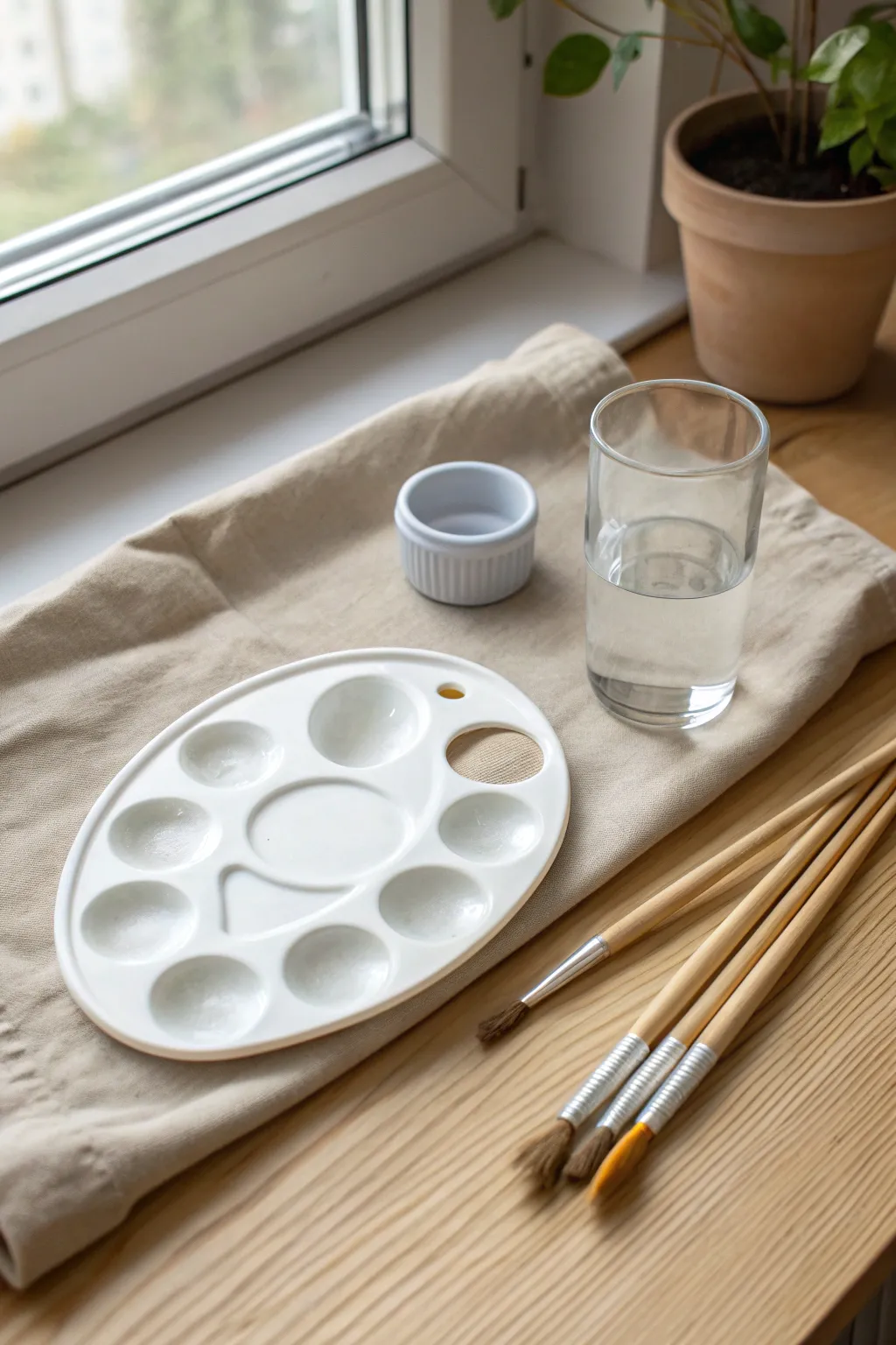 Sealed air-dry clay paint palette with smooth wells and satin finish, easy to wipe clean.