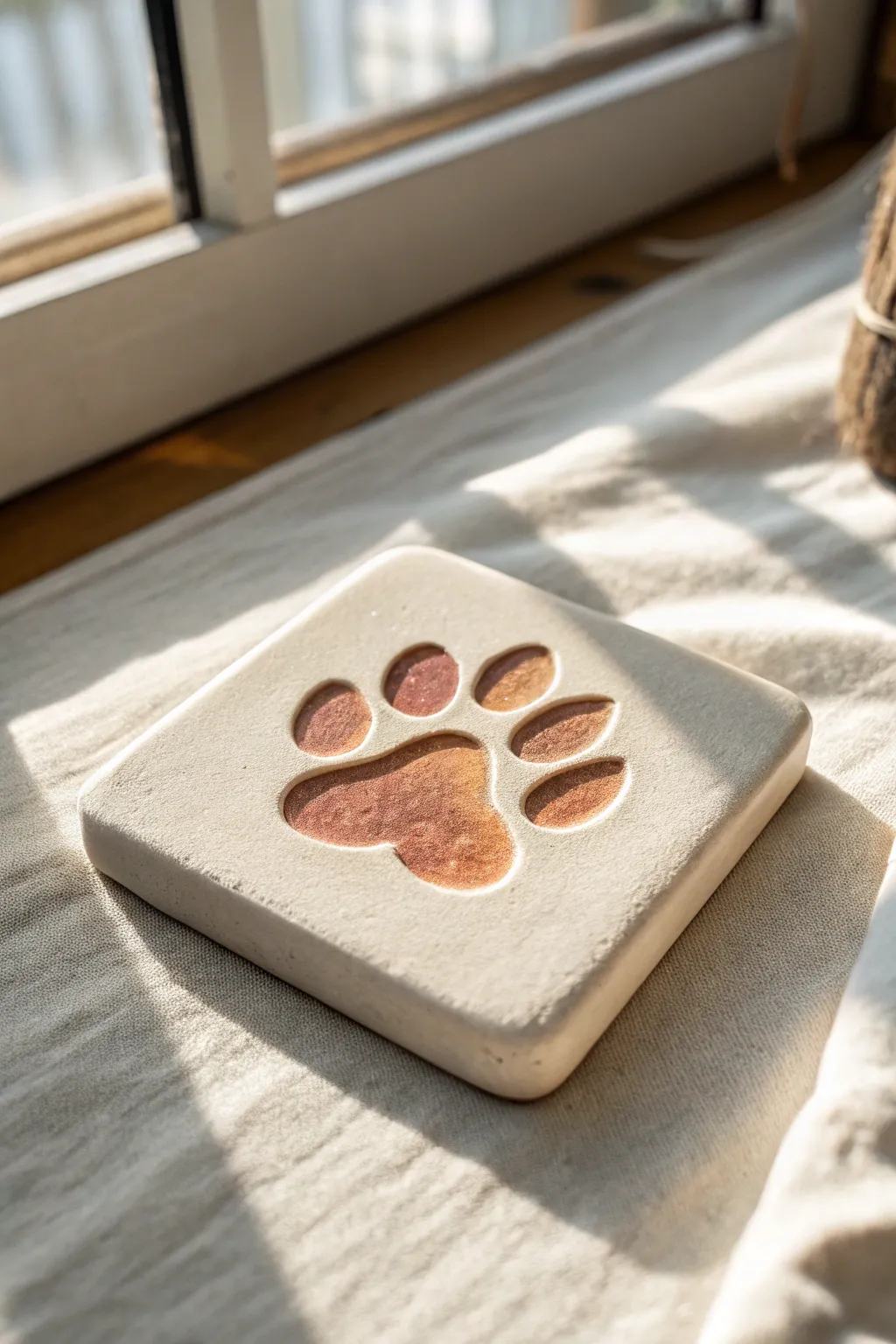 Ombre paw print in clay with terracotta fading to blush for a clean, minimalist look