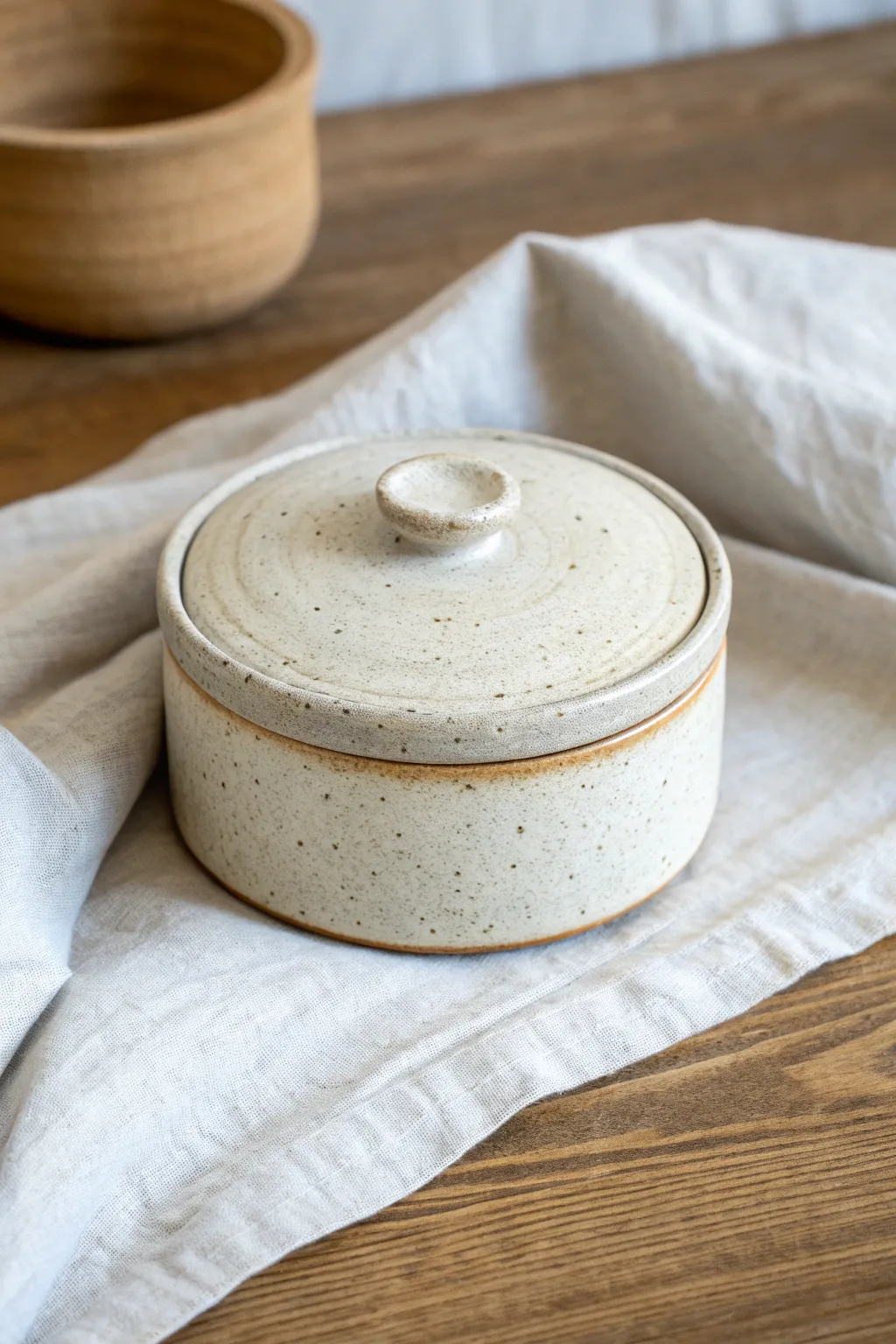 Minimal slab box with a flush inset lid and finger notch detail, clean lines and soft contrast.