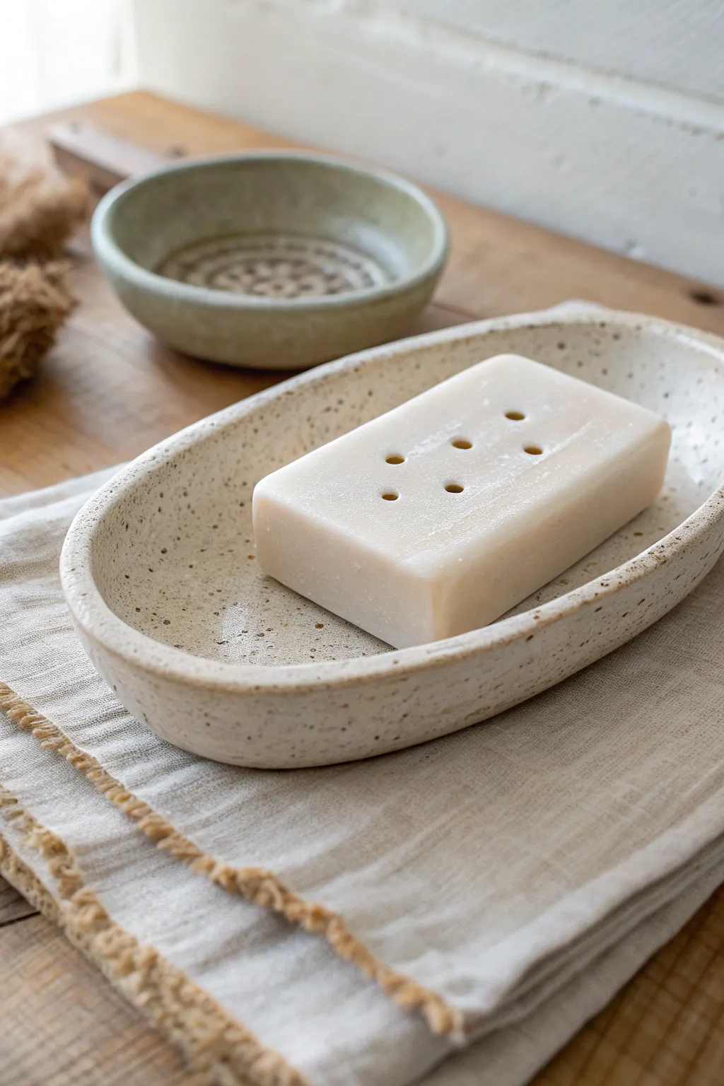 Beginner-friendly slab soap dish with neat drainage holes and calm minimalist styling.