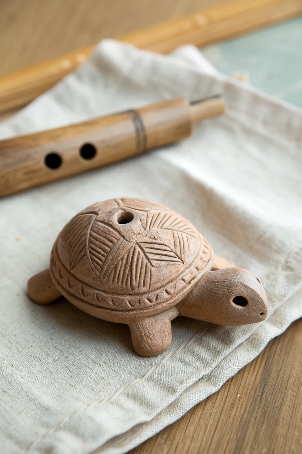 Little turtle clay whistle with a textured shell, simple and charming for easy beginners.