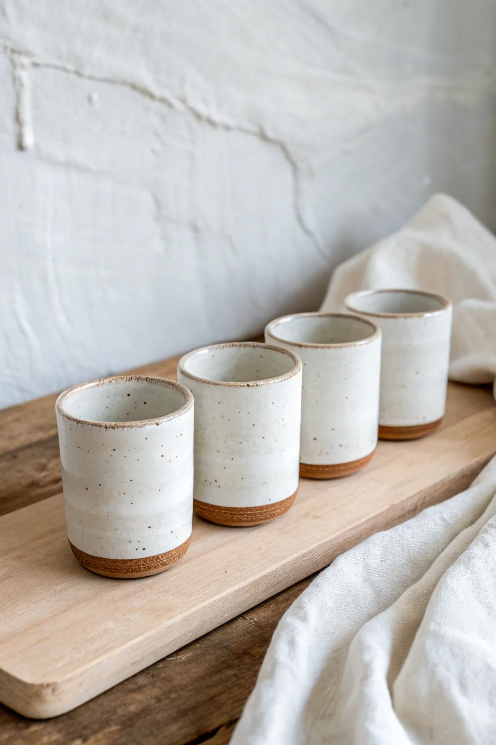 Wheel-thrown cylinder practice set with simple glaze and clean rims for calm, minimalist workshop ideas